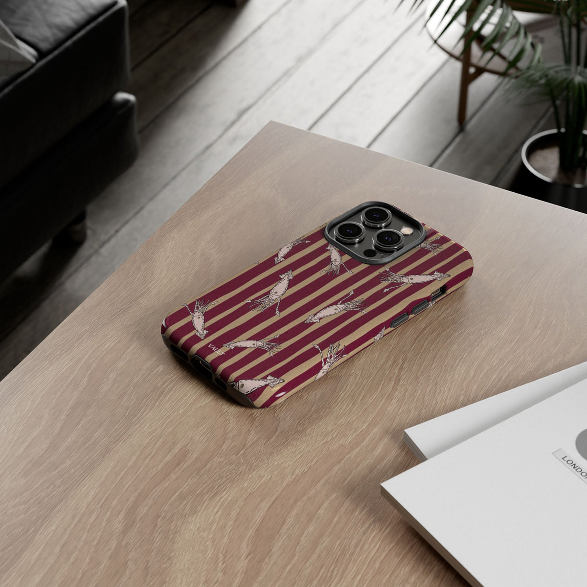 Phone Case - Vintage Shrimp Pattern on Burgundy Stripes