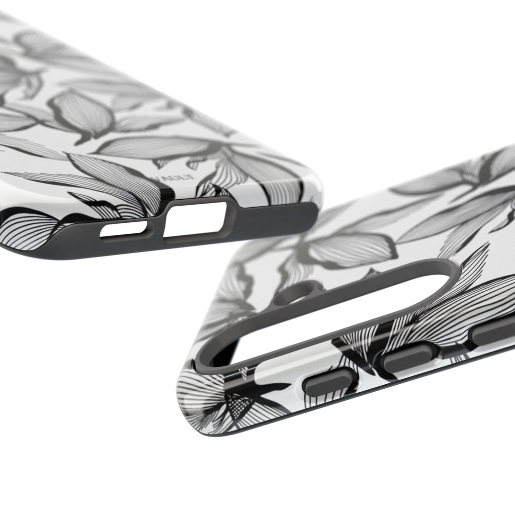 Floral Leaves Tough Phone Case – Black & White Botanical Protection