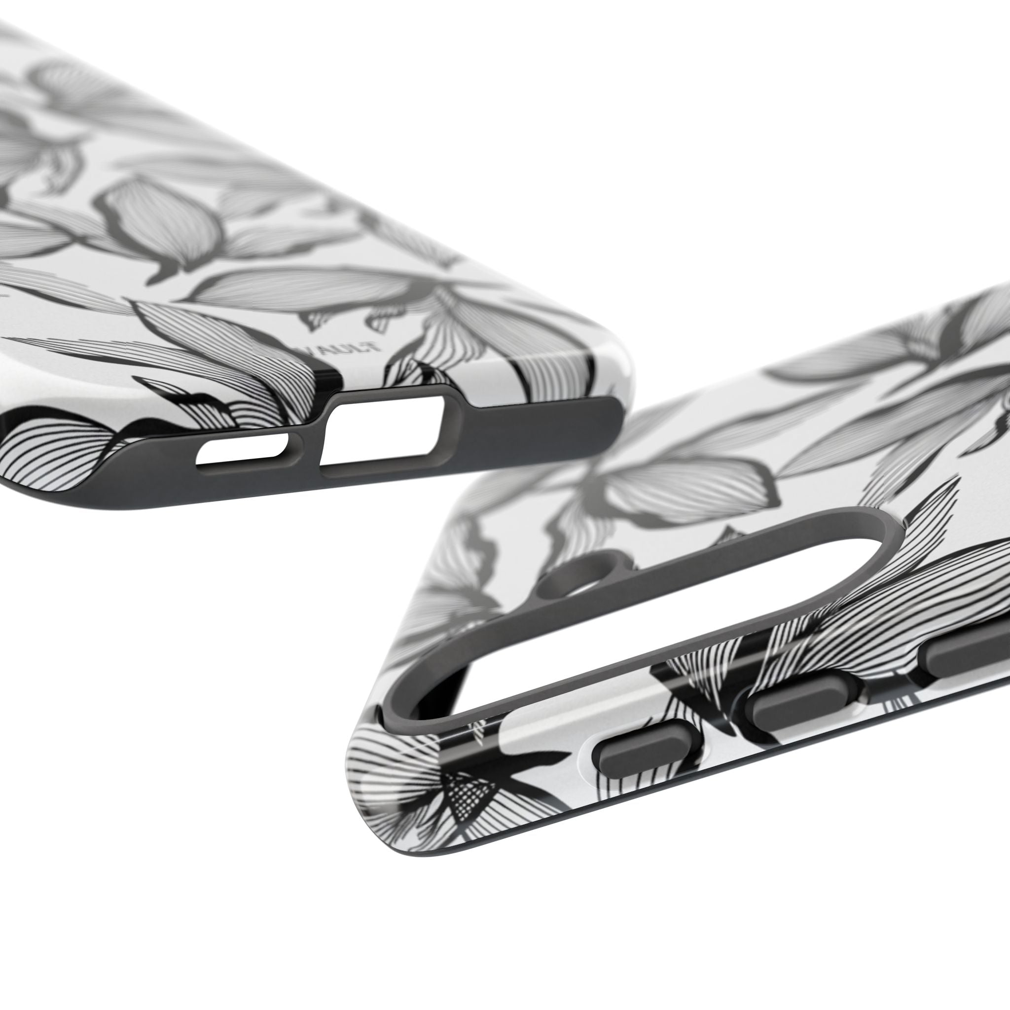 Floral Leaves Tough Phone Case – Black & White Botanical Protection