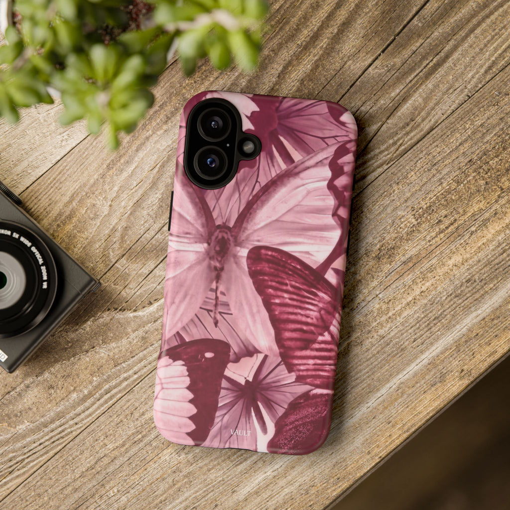 Butterfly Tough Phone Case — Vintage Pink Floral Protective Cover