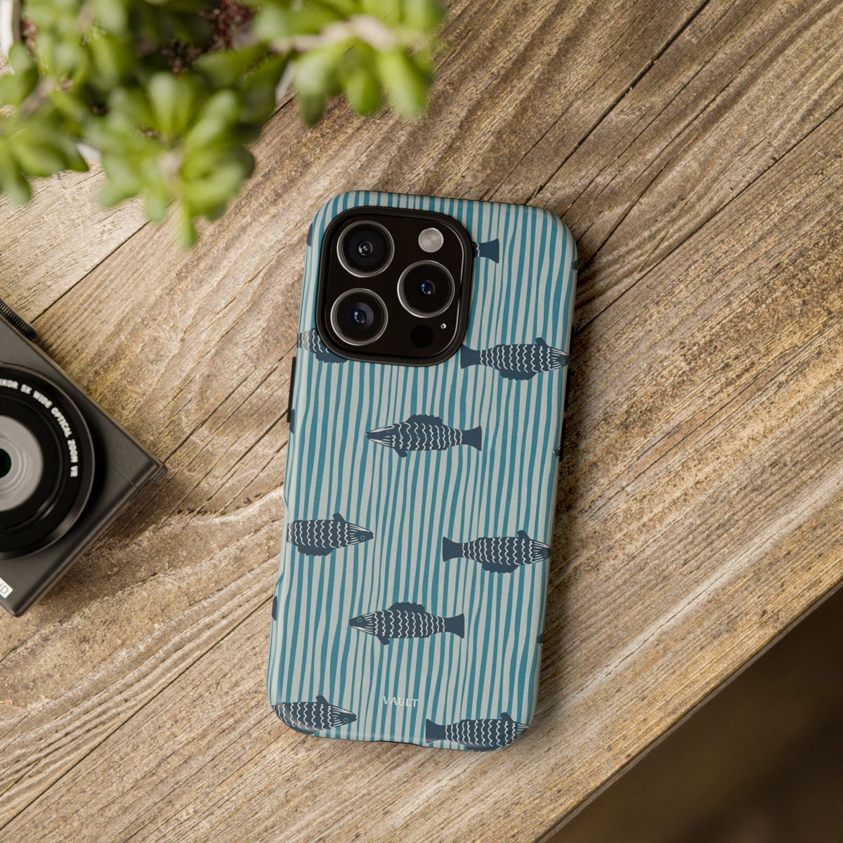 Fish Pattern Tough Phone Case — Blue Striped Ocean Design
