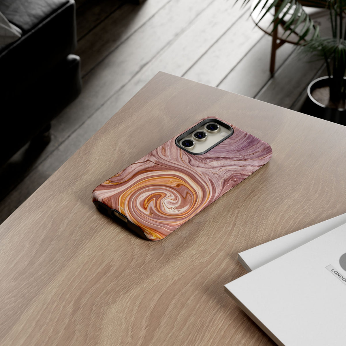 Marble Swirl Phone Case — Pink & Gold Abstract Tough Case