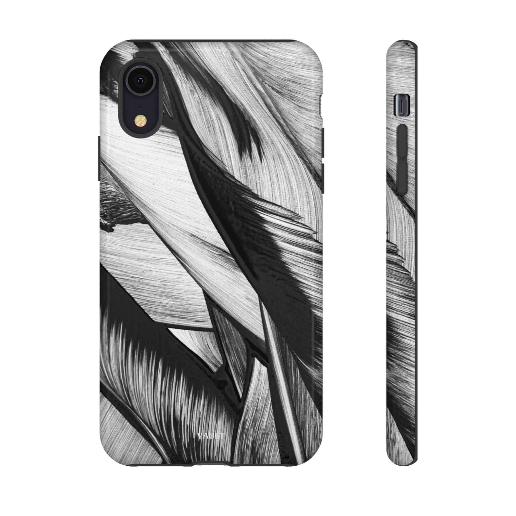 Monochrome Tropical Leaf Tough Phone Case — Black & White Botanical Protective Cover