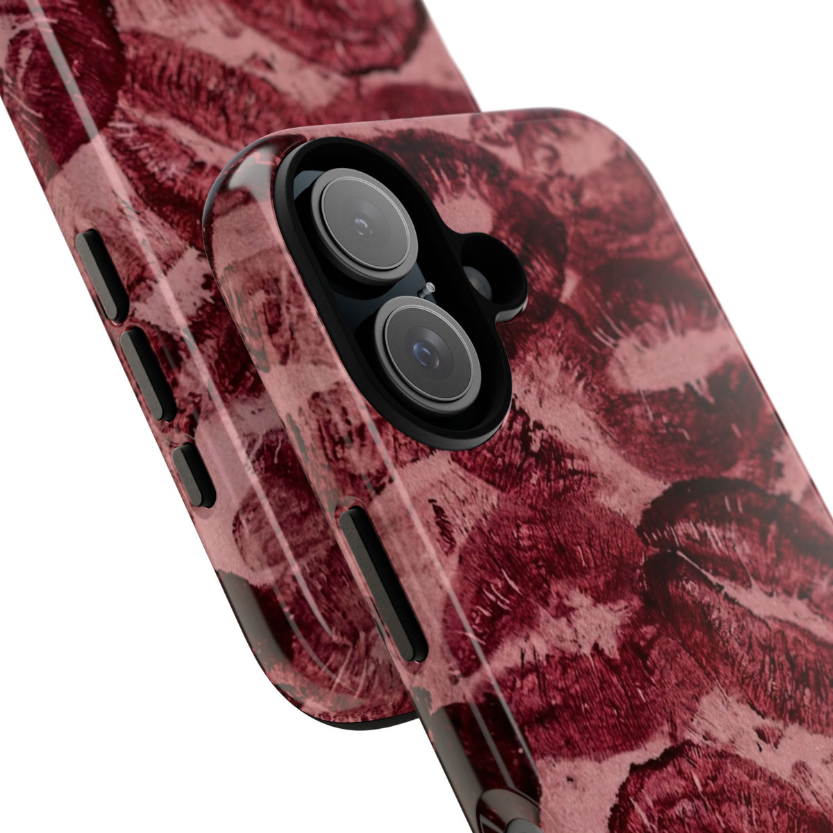 Kiss Print Phone Case – Burgundy Lip Pattern Protective Phone Cover