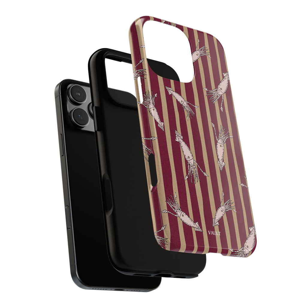 Phone Case - Vintage Shrimp Pattern on Burgundy Stripes