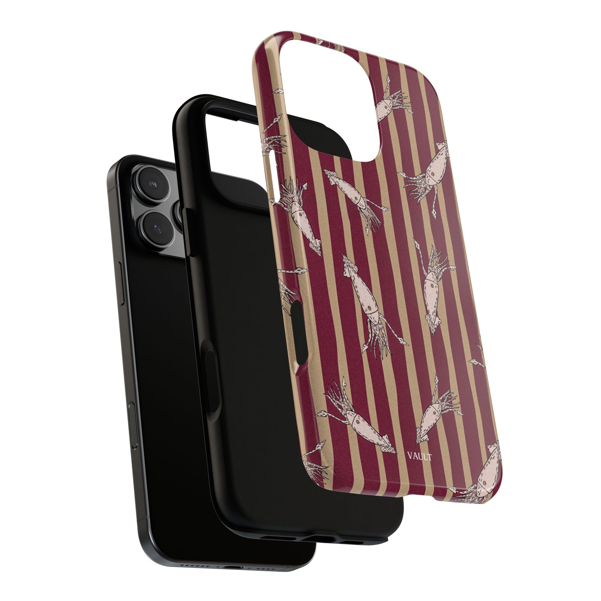 Phone Case - Vintage Shrimp Pattern on Burgundy Stripes