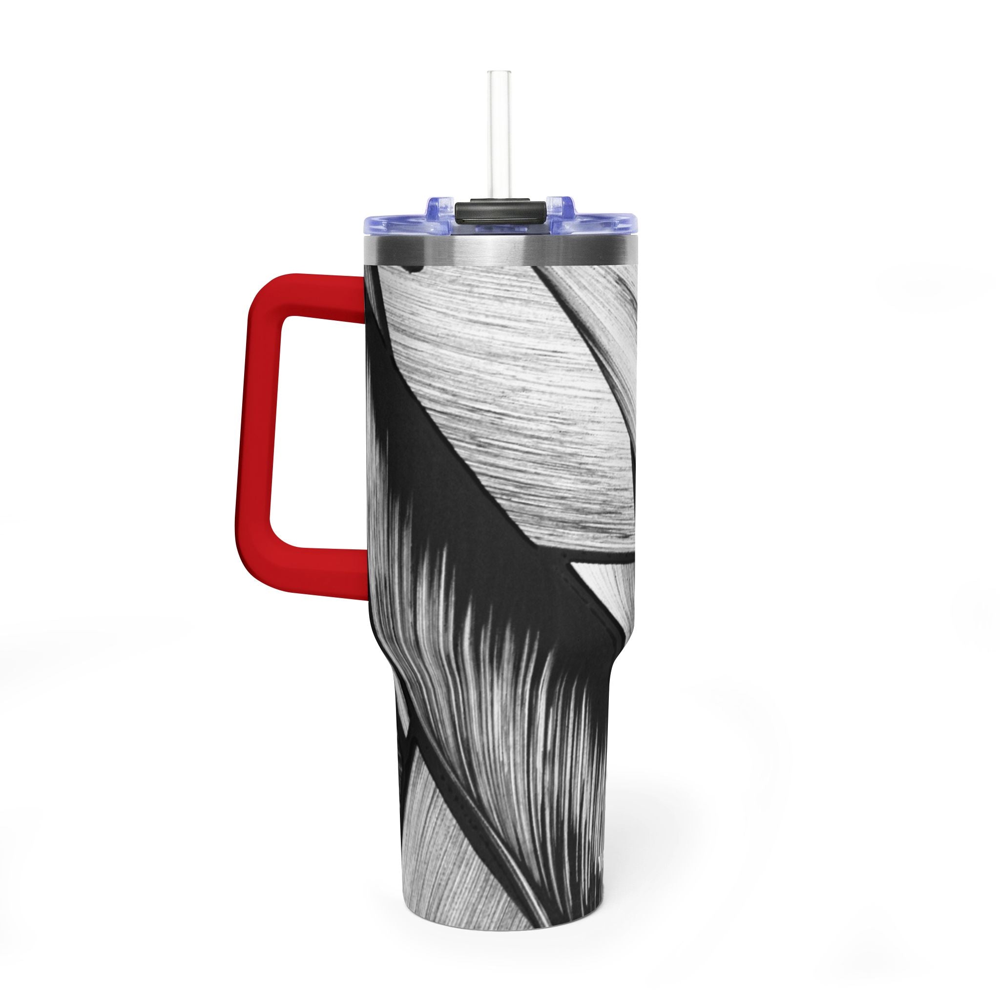 40oz Black & White Tropical Leaf Thermal Tumbler