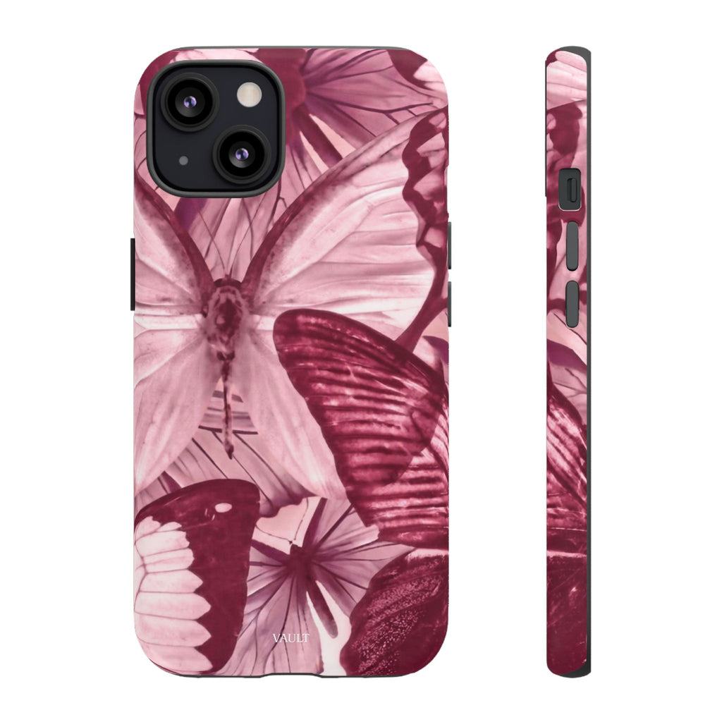 Butterfly Tough Phone Case — Vintage Pink Floral Protective Cover
