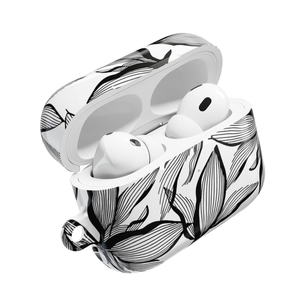 Floral Monochrome AirPod Case — Black & White Leaf Pattern