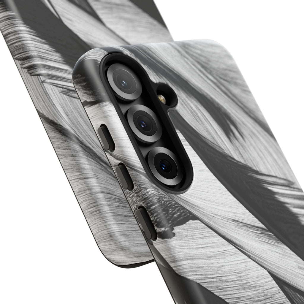Monochrome Tropical Leaf Tough Phone Case — Black & White Botanical Protective Cover