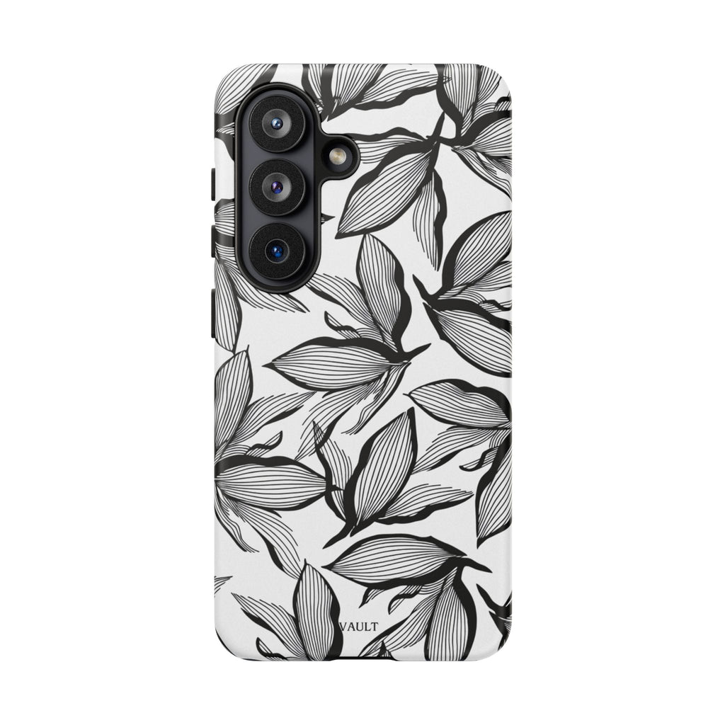 Floral Leaves Tough Phone Case – Black & White Botanical Protection