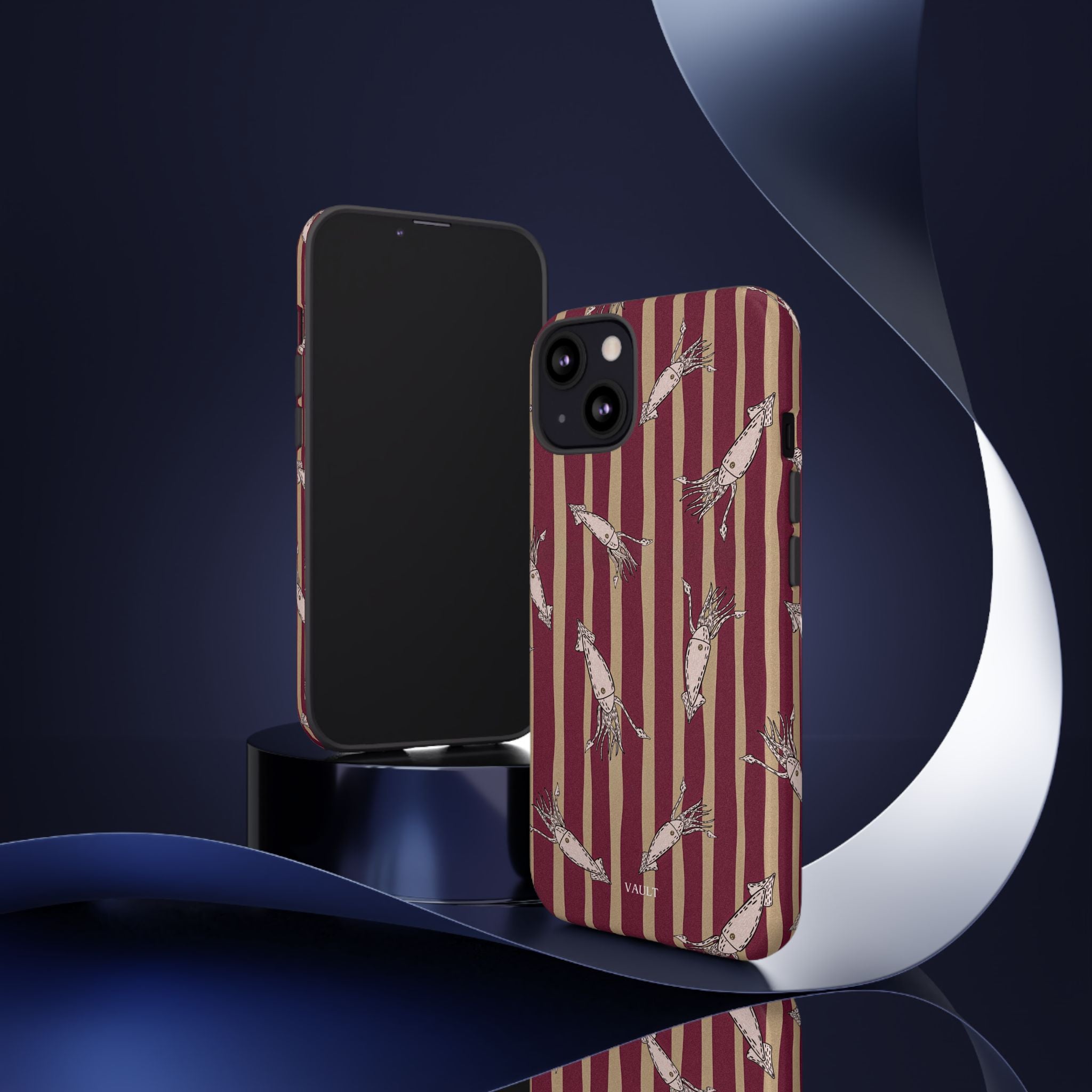 Phone Case - Vintage Shrimp Pattern on Burgundy Stripes