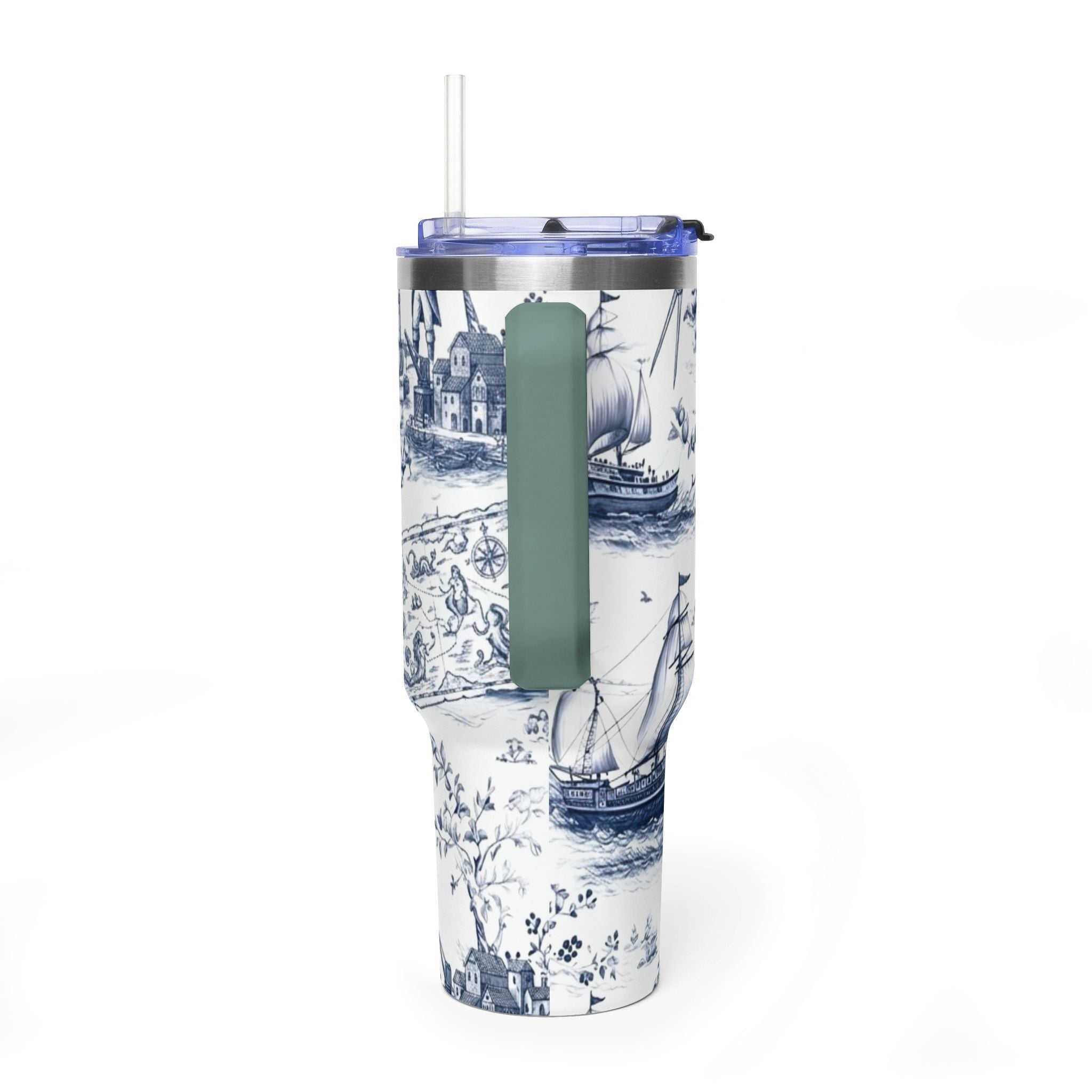 Nautical Blue Toile 40oz Thermal Tumbler