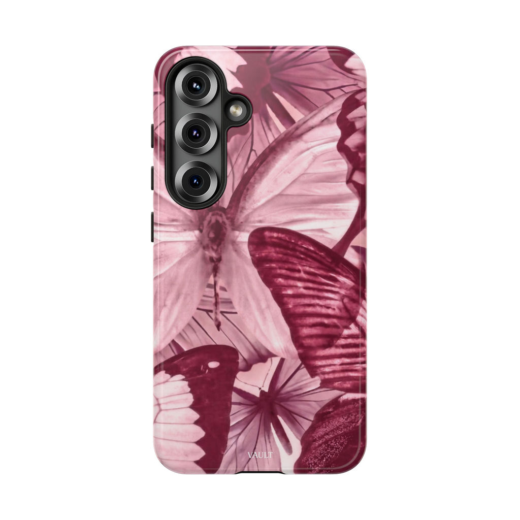 Butterfly Tough Phone Case — Vintage Pink Floral Protective Cover