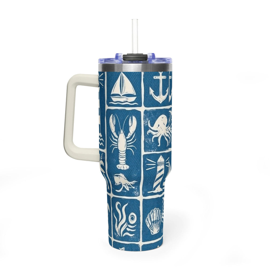 40oz Nautical Thermal Tumbler – Lighthouse, Anchor & Sea Life Travel Mug