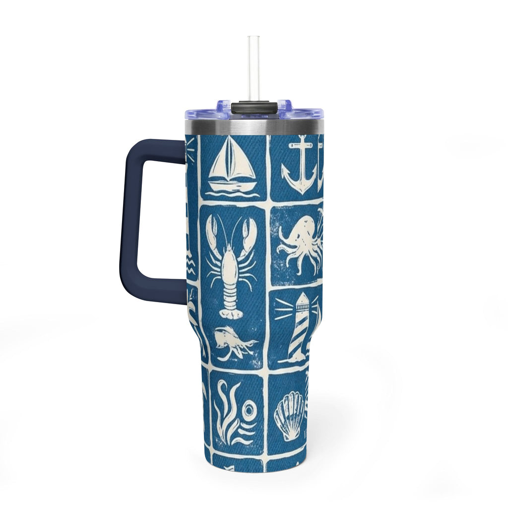 40oz Nautical Thermal Tumbler – Lighthouse, Anchor & Sea Life Travel Mug
