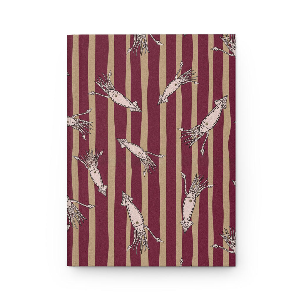 Hardcover Journal — Vintage Shrimp Pattern on Burgundy Stripes