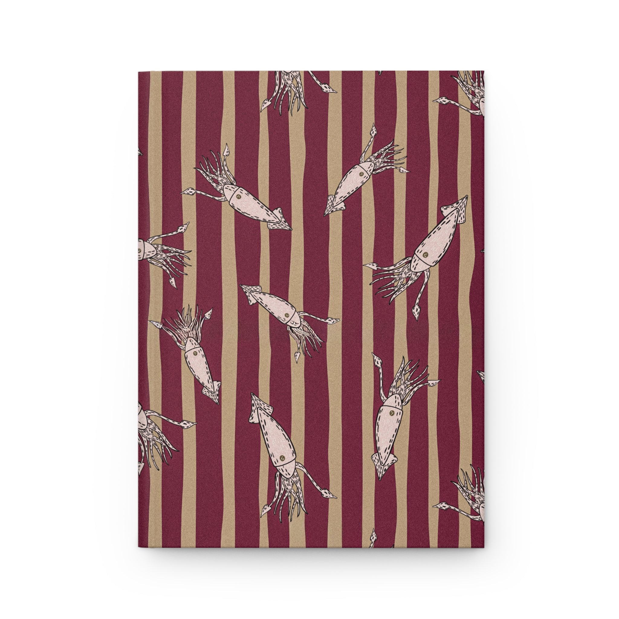 Hardcover Journal — Vintage Shrimp Pattern on Burgundy Stripes