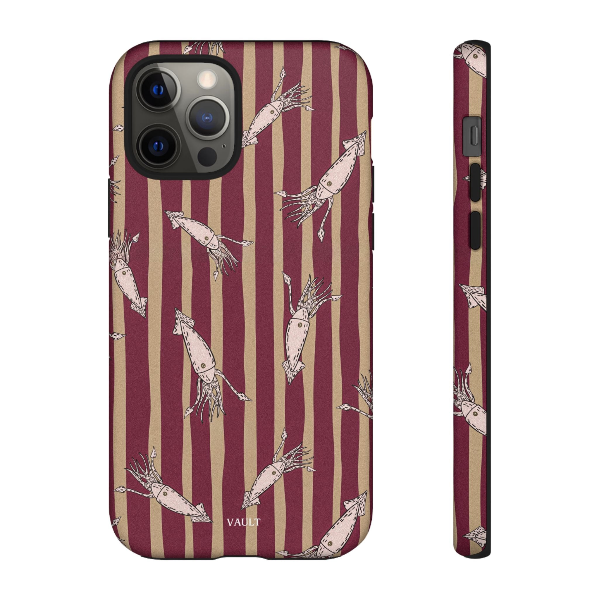 Phone Case - Vintage Shrimp Pattern on Burgundy Stripes