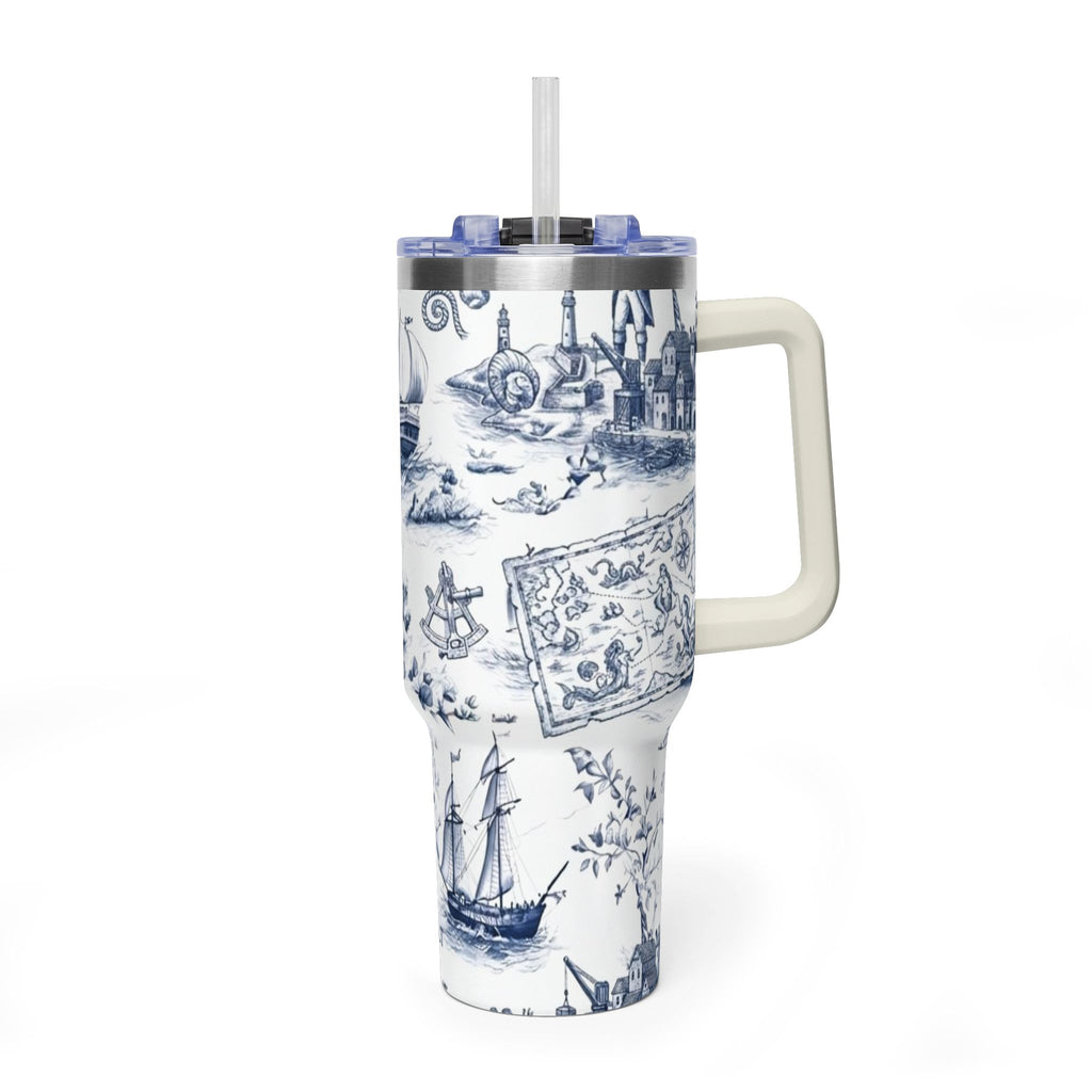 Nautical Blue Toile 40oz Thermal Tumbler