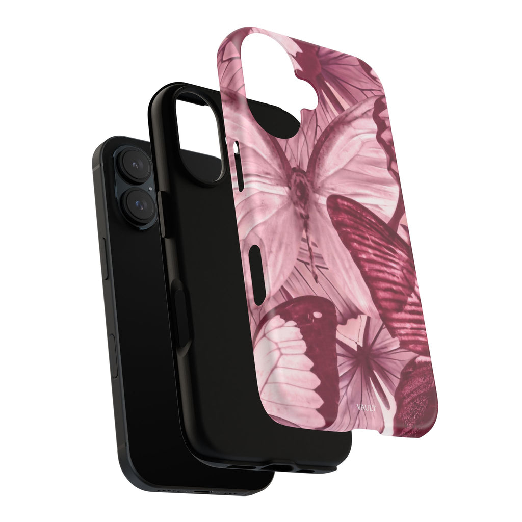 Butterfly Tough Phone Case — Vintage Pink Floral Protective Cover