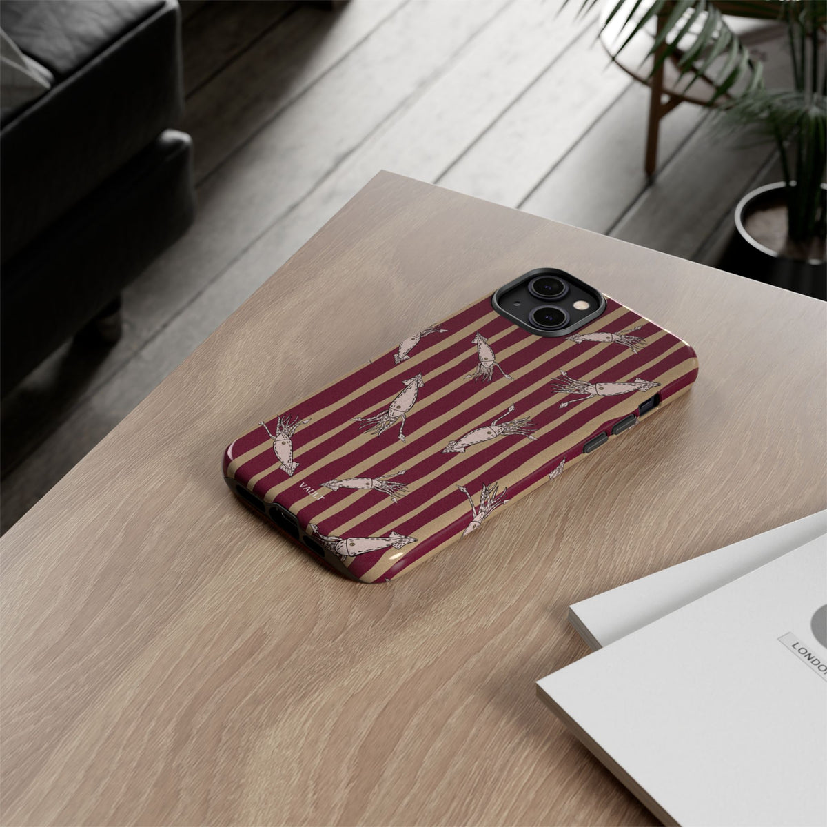 Phone Case - Vintage Shrimp Pattern on Burgundy Stripes