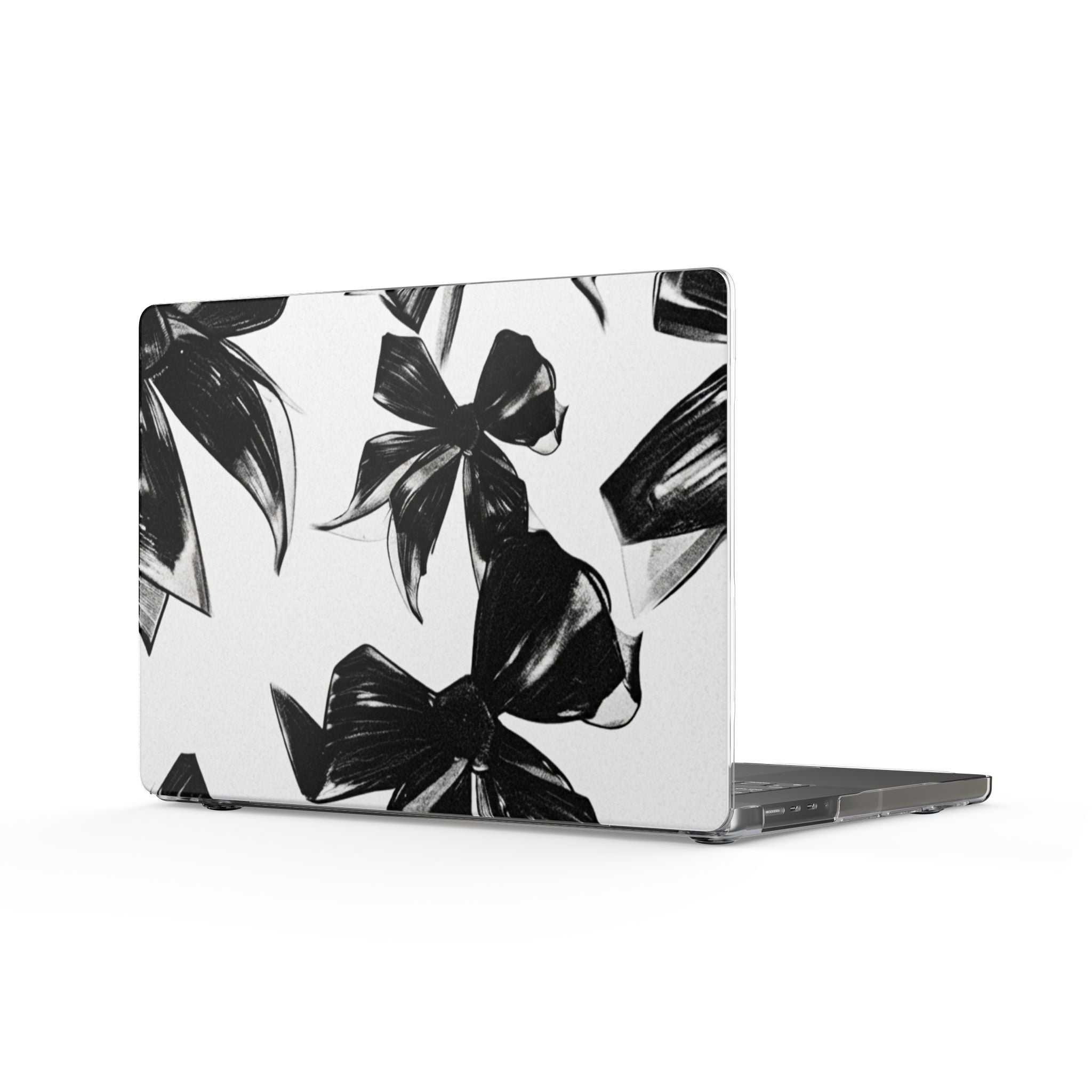Black Botanical Clear MacBook Case – Minimal Floral Laptop Cover