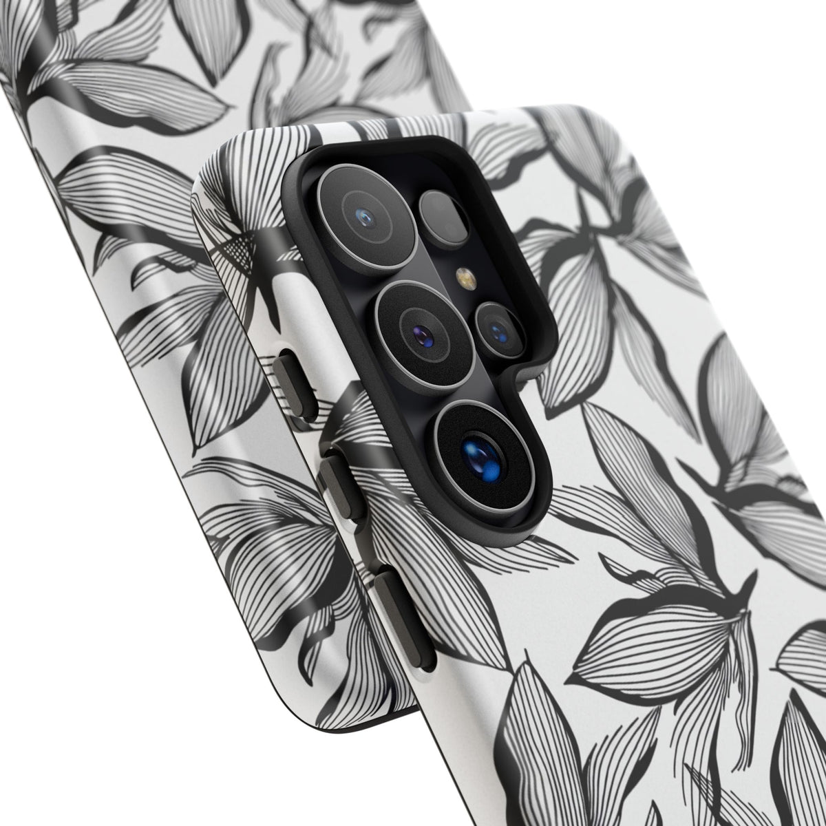 Floral Leaves Tough Phone Case – Black & White Botanical Protection