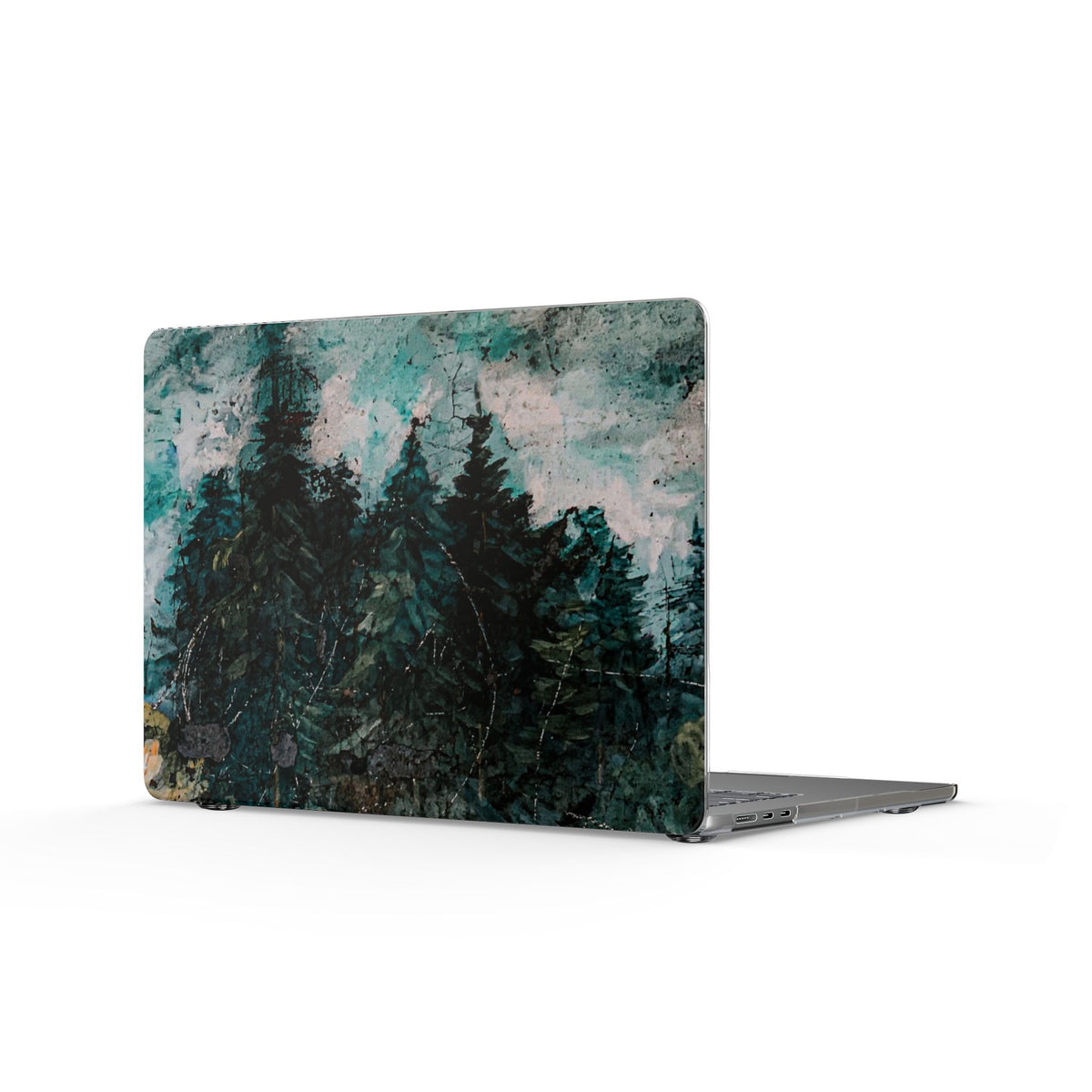 Forest Mist Clear MacBook Case — Teal Pine Tree Laptop Cover