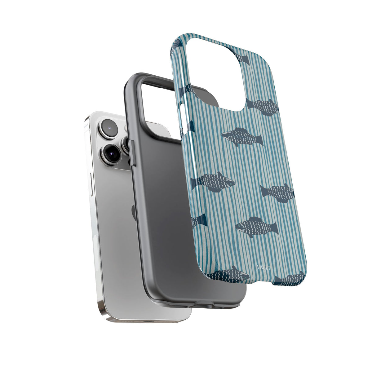 Fish Pattern Tough Phone Case — Blue Striped Ocean Design