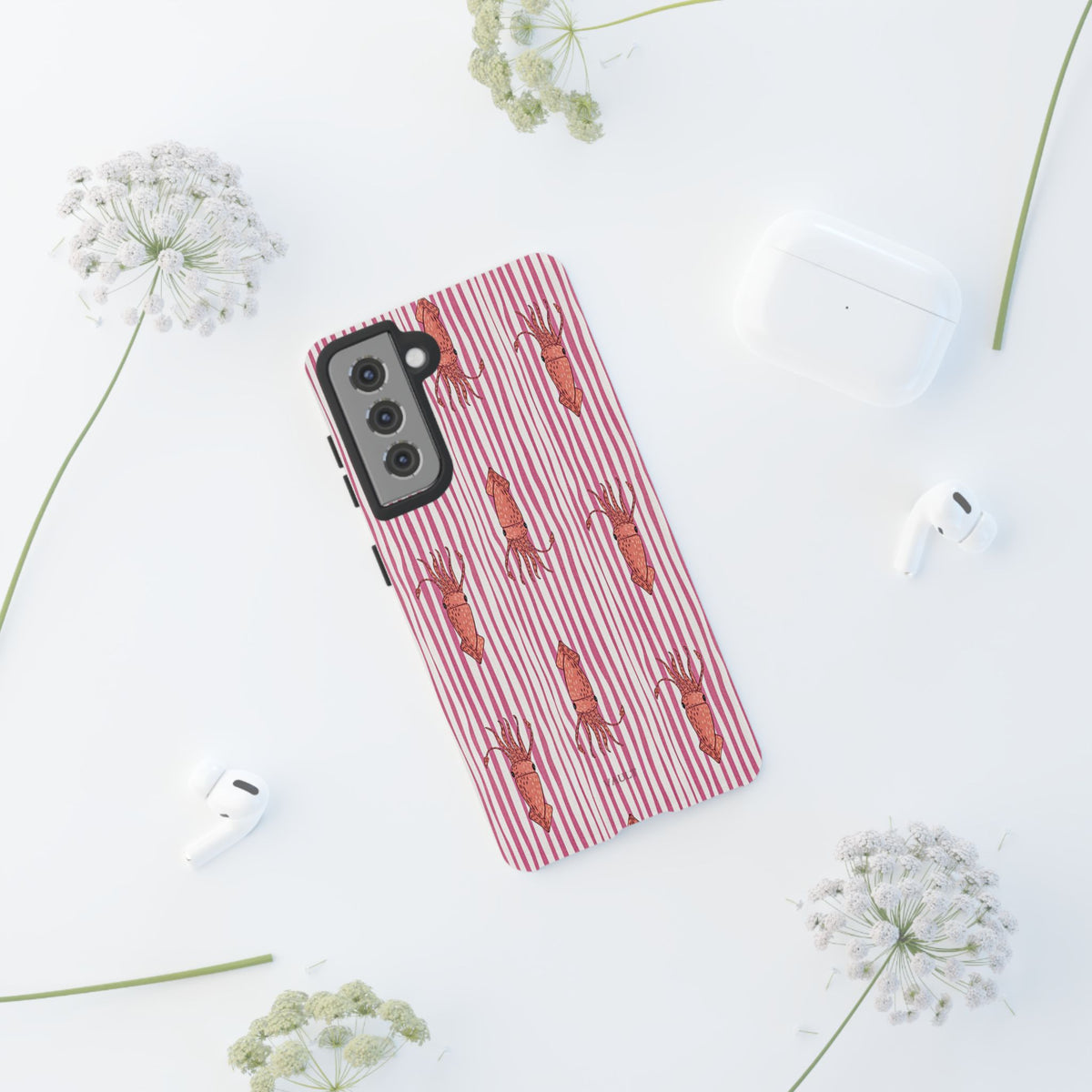 Squid Stripe Phone Case — Pink Nautical Sea Creature Pattern