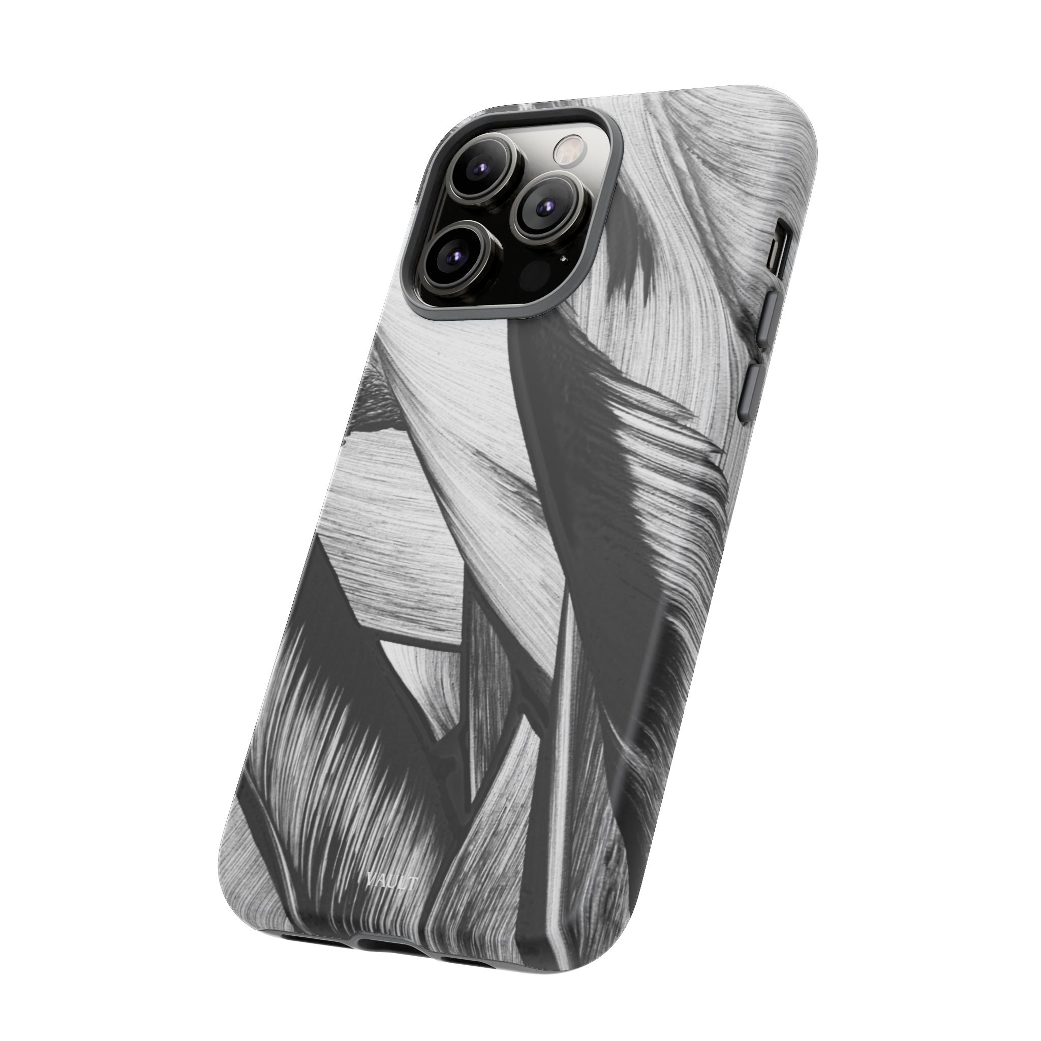 Monochrome Tropical Leaf Tough Phone Case — Black & White Botanical Protective Cover