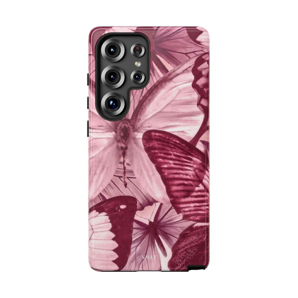 Butterfly Tough Phone Case — Vintage Pink Floral Protective Cover