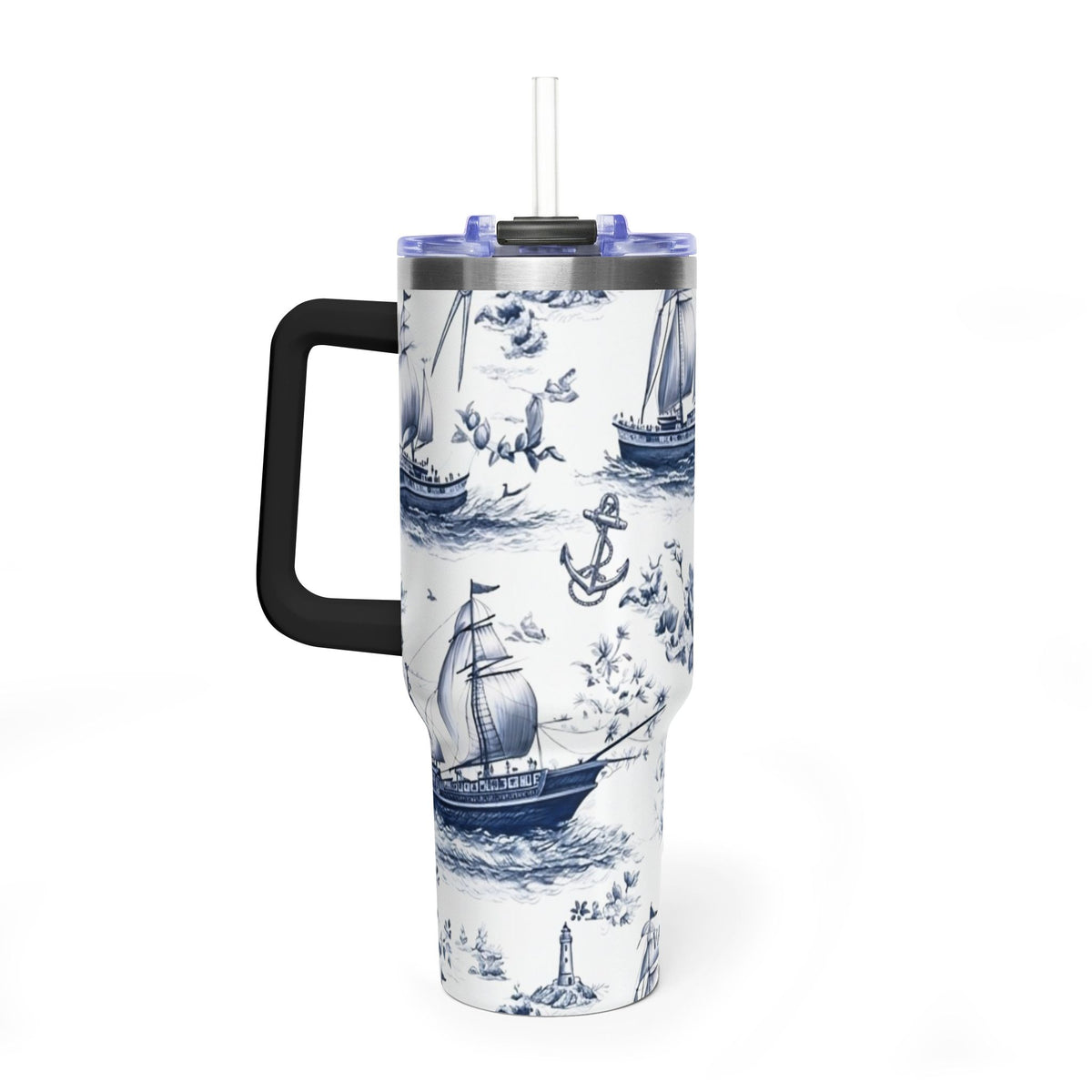Nautical Blue Toile 40oz Thermal Tumbler