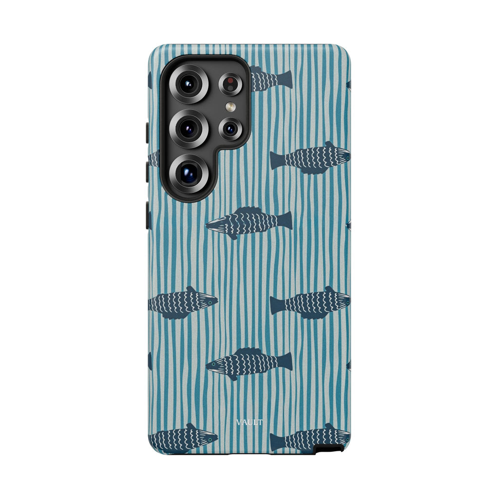 Fish Pattern Tough Phone Case — Blue Striped Ocean Design