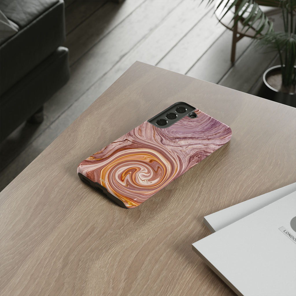 Marble Swirl Phone Case — Pink & Gold Abstract Tough Case