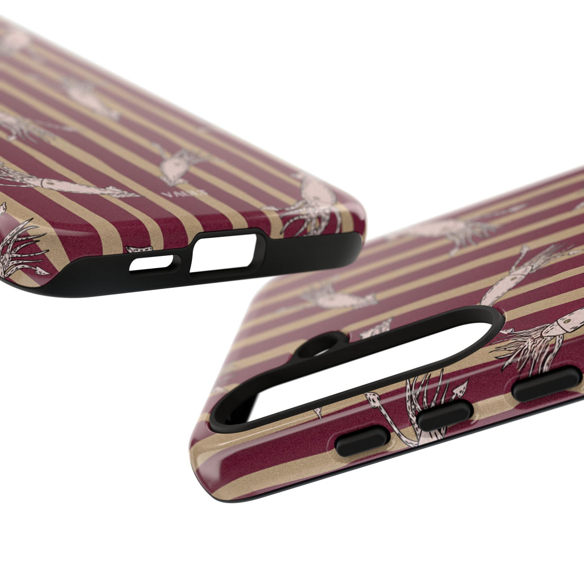 Phone Case - Vintage Shrimp Pattern on Burgundy Stripes