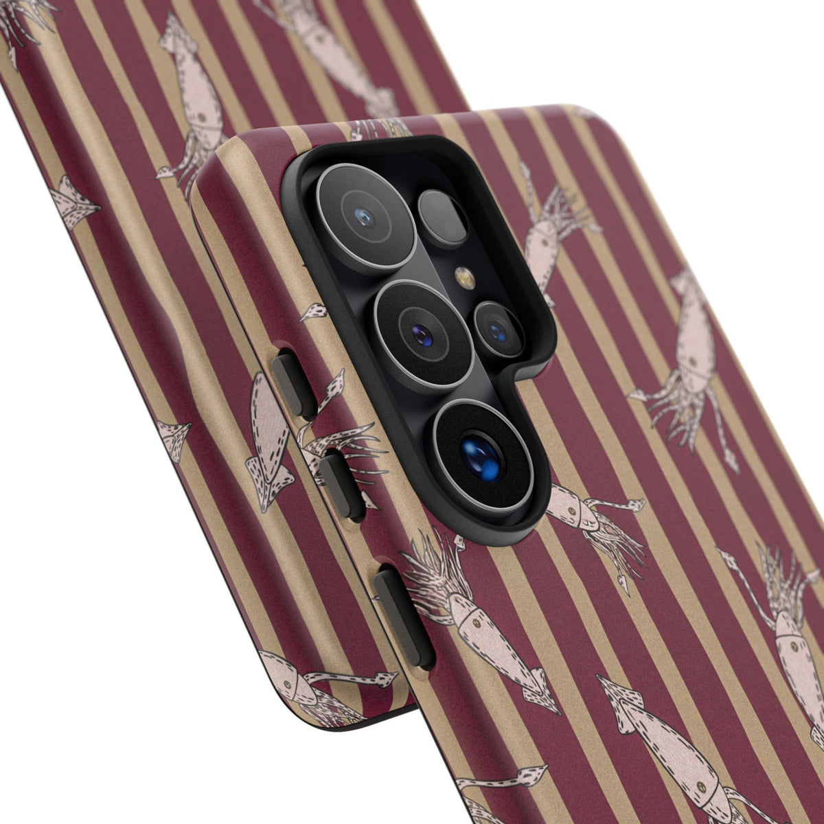 Phone Case - Vintage Shrimp Pattern on Burgundy Stripes