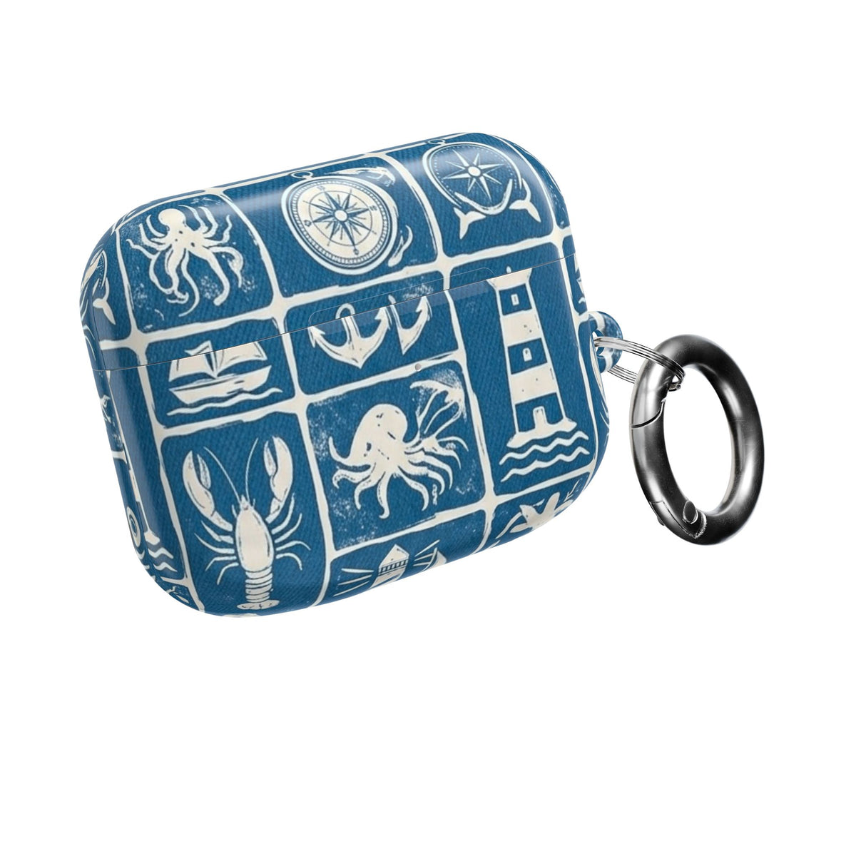 Nautical Tile AirPod Case — Coastal Lighthouse & Sea Creatures Silicone Cover