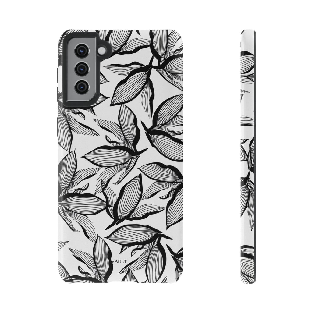 Floral Leaves Tough Phone Case – Black & White Botanical Protection