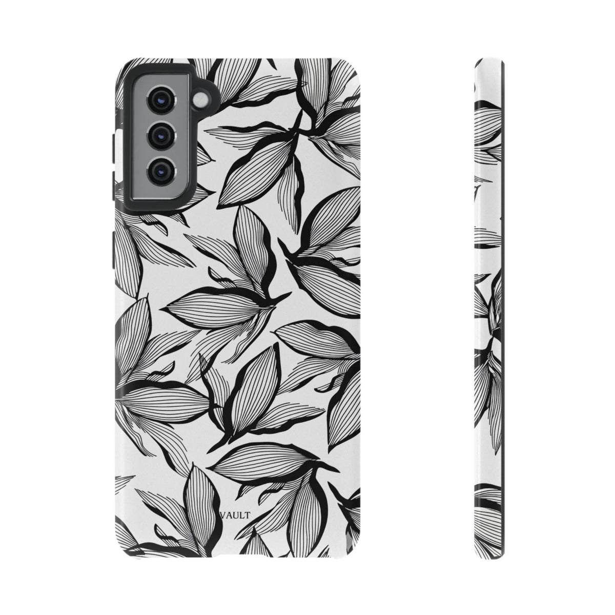 Floral Leaves Tough Phone Case – Black & White Botanical Protection