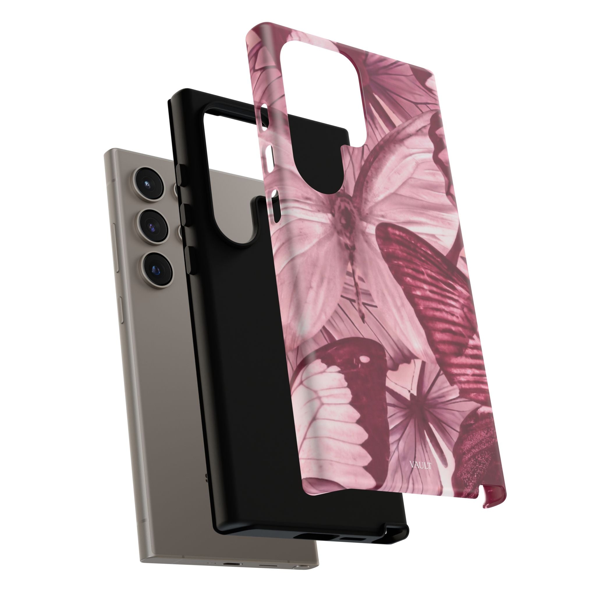 Butterfly Tough Phone Case — Vintage Pink Floral Protective Cover