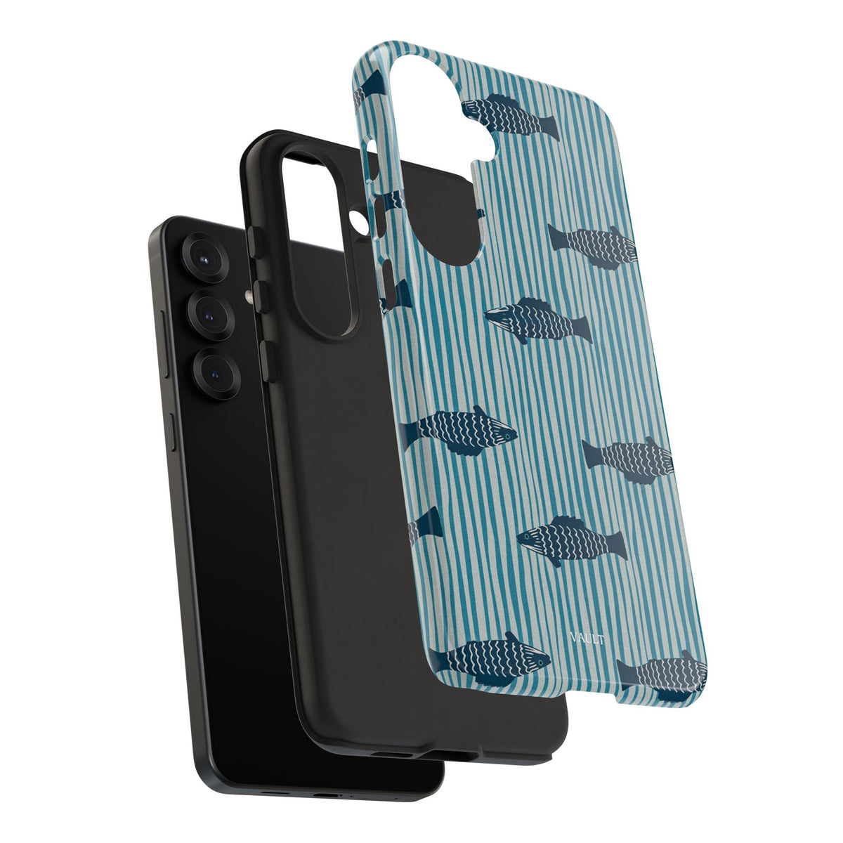 Fish Pattern Tough Phone Case — Blue Striped Ocean Design