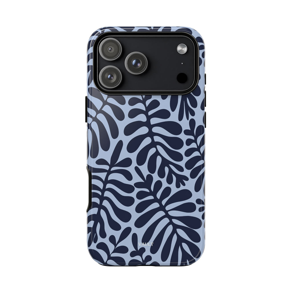 Floral Fern Tough Phone Case – Navy Blue on Light Blue, Protective Slim Cover