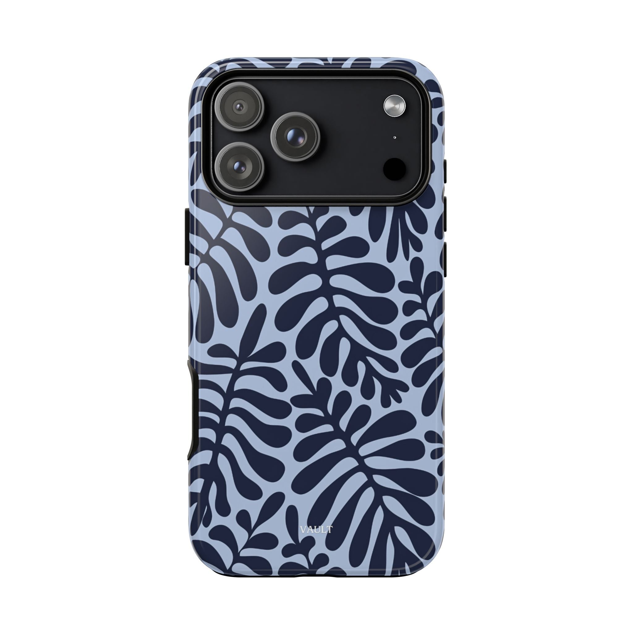 Floral Fern Tough Phone Case – Navy Blue on Light Blue, Protective Slim Cover