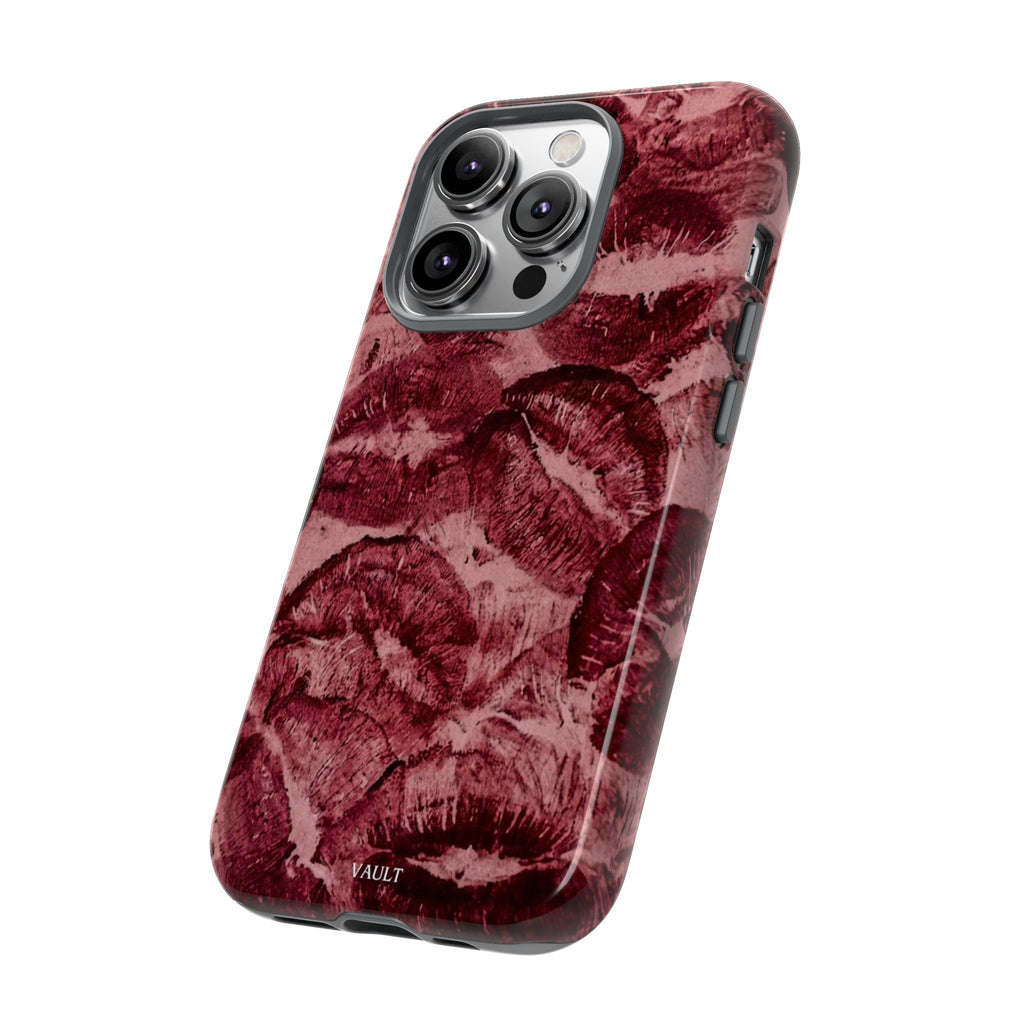 Kiss Print Phone Case – Burgundy Lip Pattern Protective Phone Cover
