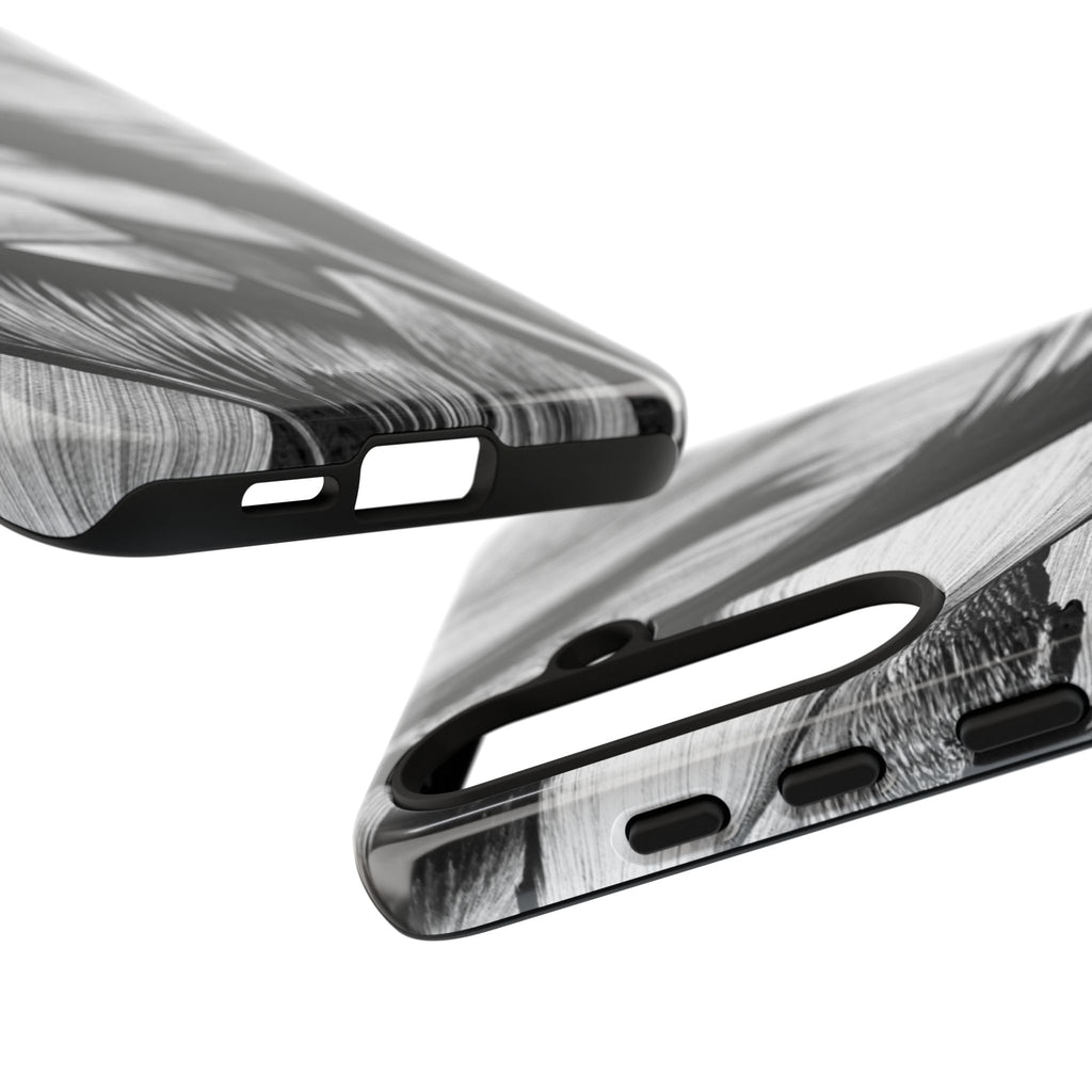 Monochrome Tropical Leaf Tough Phone Case — Black & White Botanical Protective Cover