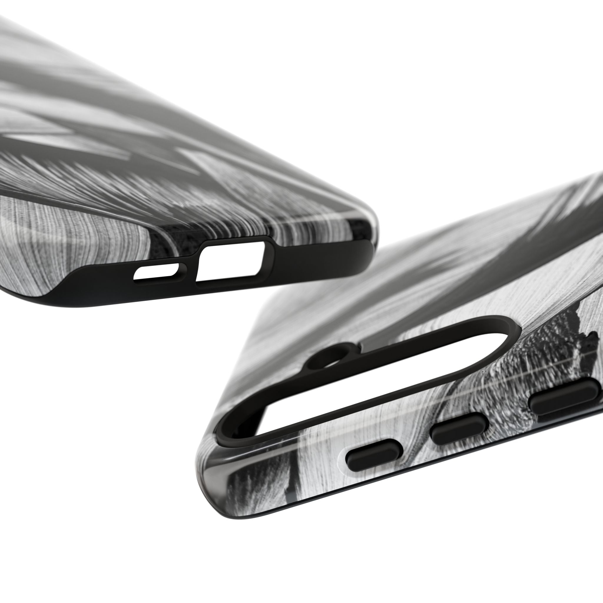Monochrome Tropical Leaf Tough Phone Case — Black & White Botanical Protective Cover