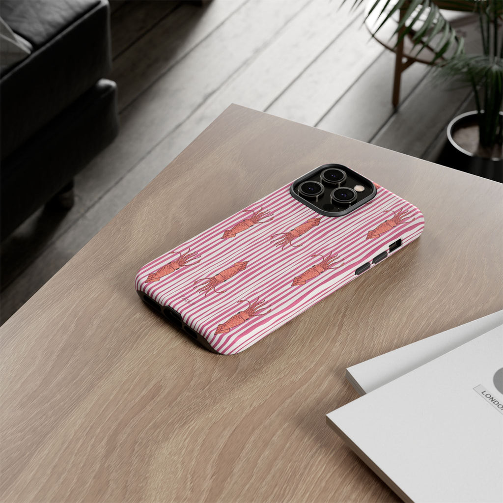 Squid Stripe Phone Case — Pink Nautical Sea Creature Pattern