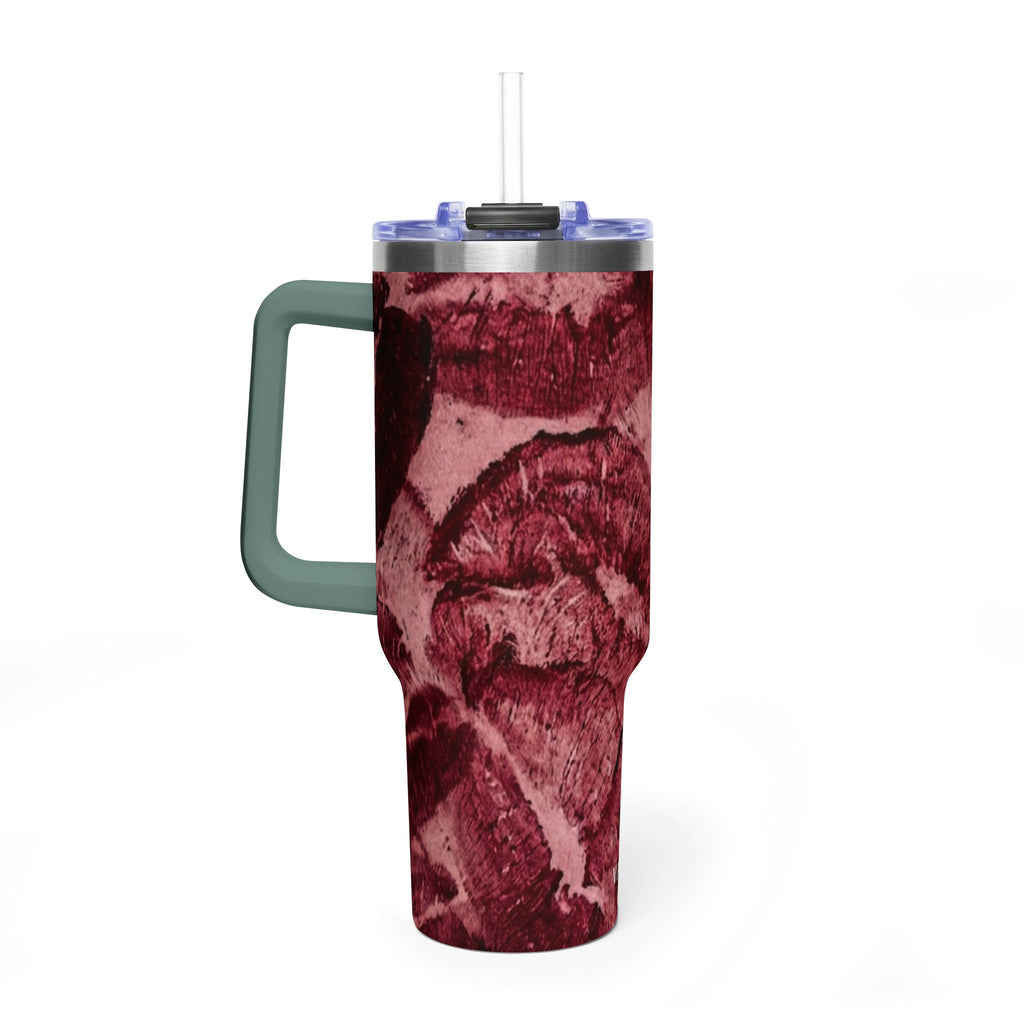 40oz Vacuum Tumbler - Burgundy Rose Marble Insulated Travel Cup